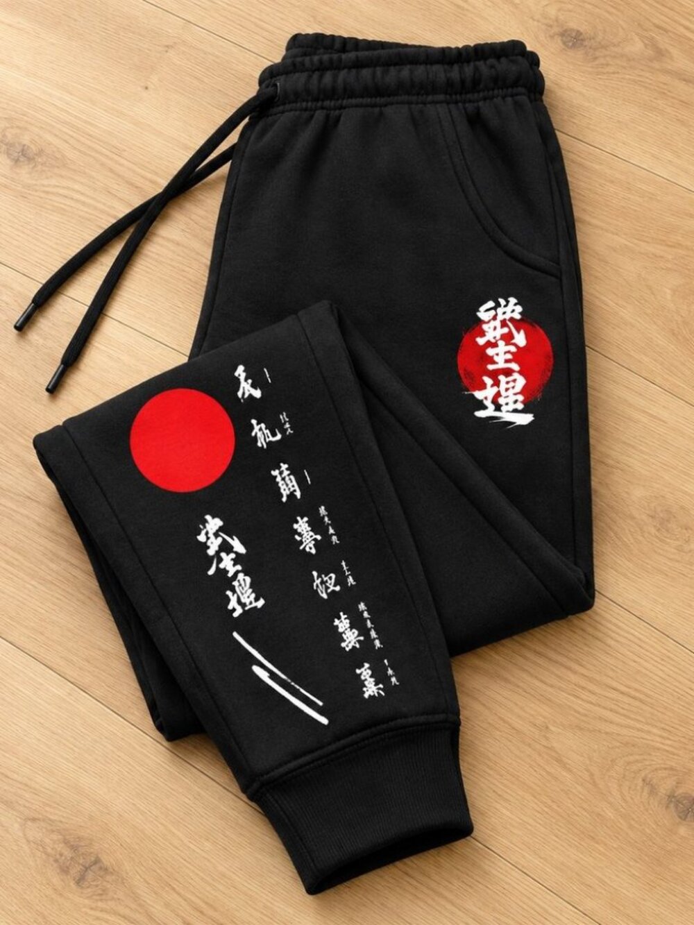 Black japanese kanji print joggers - streetwear sweatpants